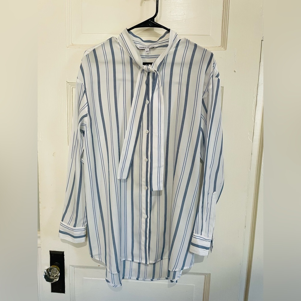 Elizabeth and James Navy and White Striped Shirt, Size Large